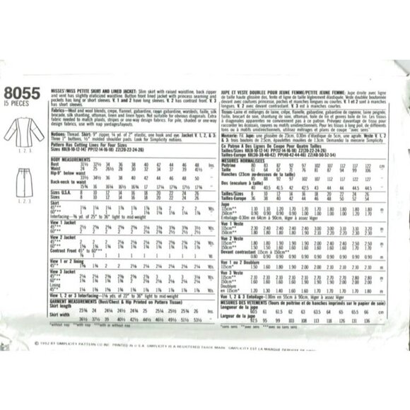 Simplicity Sewing Pattern 8055 Skirt Jacket Misses Size 20-26 - Picture 2 of 2